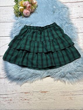 Cat & Jack Girls Tiered Green Plaid Mini Skirt sz XL